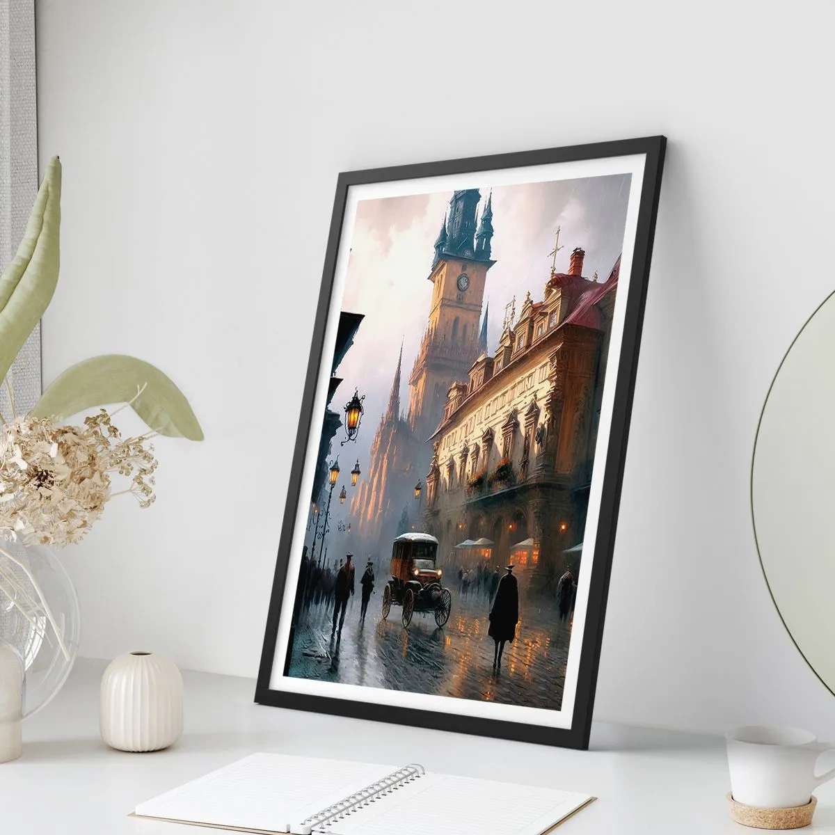 Poster in black frame - Charm of Evening in Prague - 40x50 cm