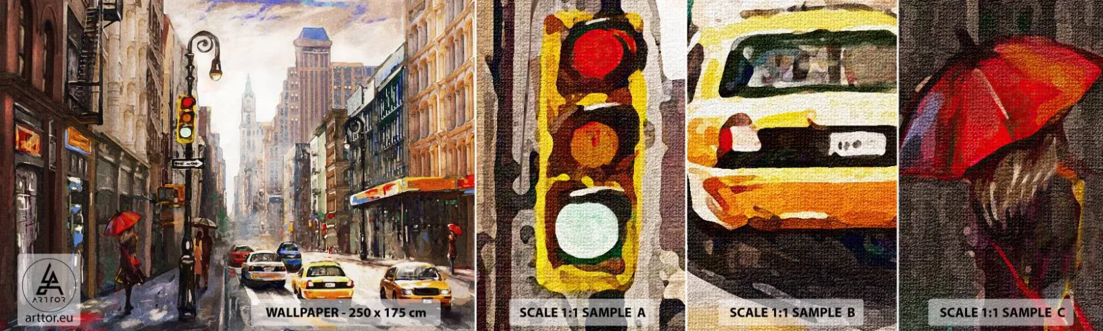 Photo Wallpaper Sample Self-Adhesive Deluxe Sticker - New York - Colourful in Rain - New York, City, Manhattan - 100x30 cm