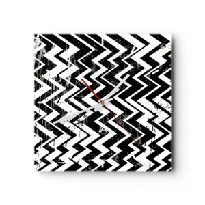 Wall clock - Clock on glass - Zig-White Zag-Black - 40x40 cm