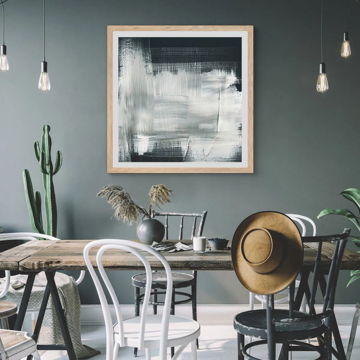 Poster in light oak frame - Woven from the Vertical and the Horizontal - 50x50 cm