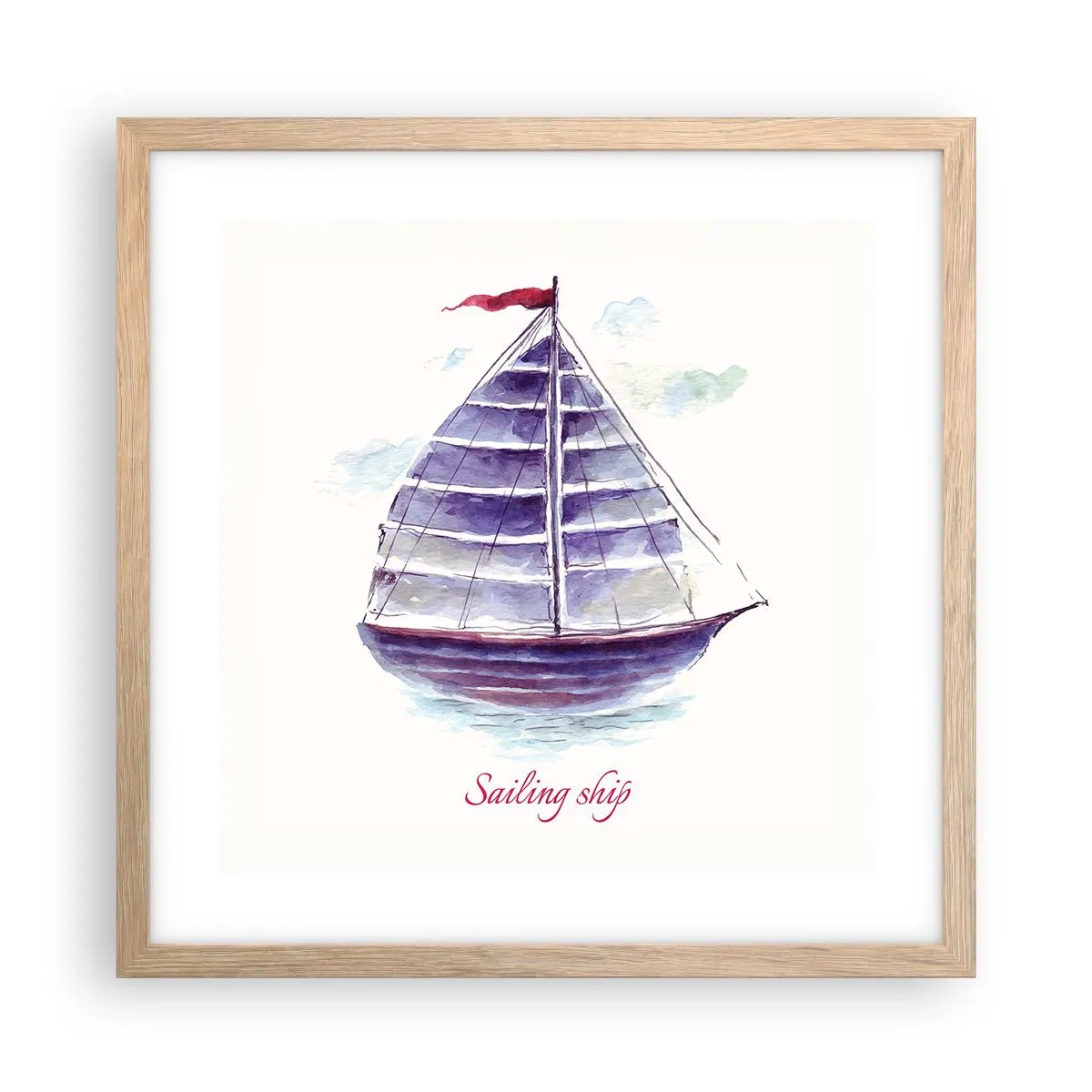 Poster in light oak frame - Full Sails And Calm Waters - 40x40 cm