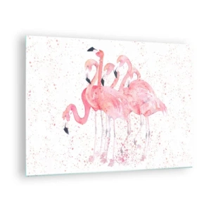 Glass picture - Watercolor flamingos on a light background with delicate spots - 70x50cm - Pink Power - Modern wall decoration for the living room and bedroom ARTTOR