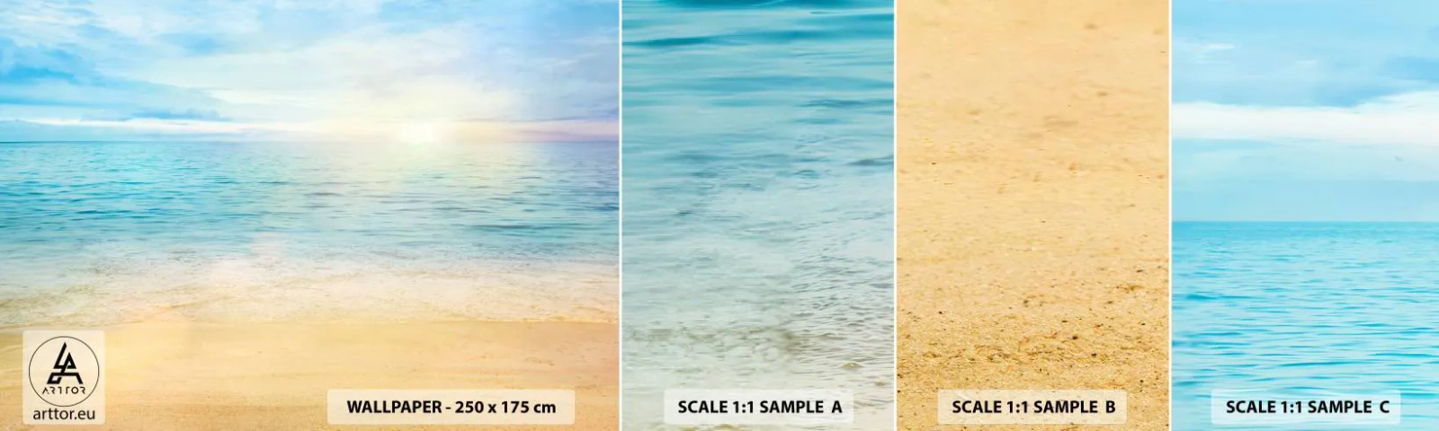Photo Wallpaper Sample Self-Adhesive Deluxe Sticker - The Big Blue - Sea, View, Beach - 100x30 cm