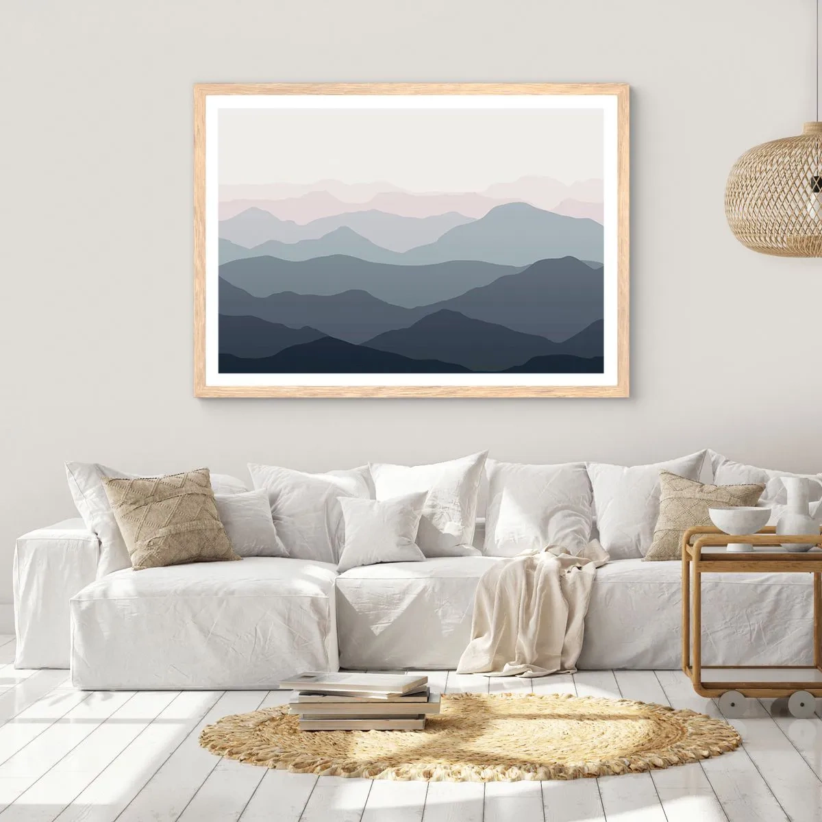 Poster in light oak frame - Mountain Waves - 40x30 cm