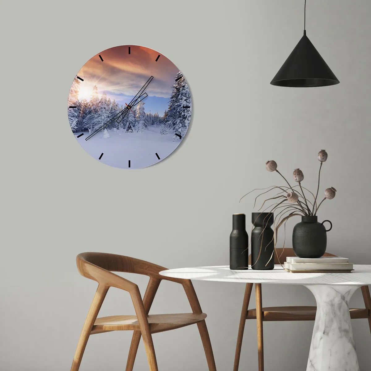 Wall clock - Clock on glass - Snowy Spectacle of Nature - 40x40 cm