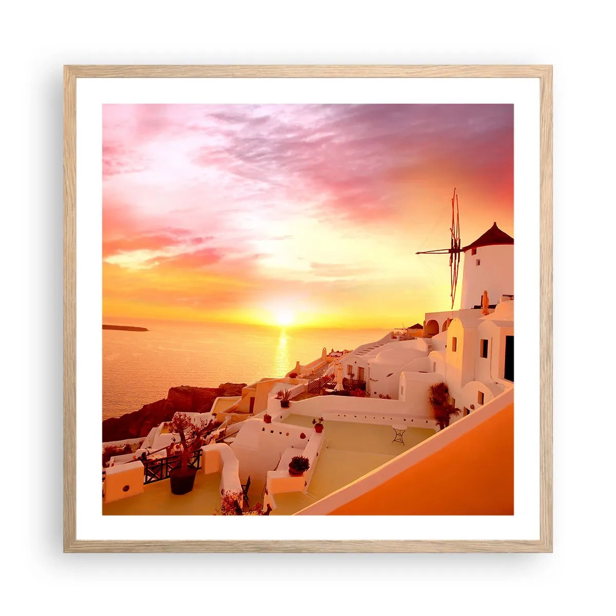 Poster in light oak frame - Melting in White and Gold - 60x60 cm