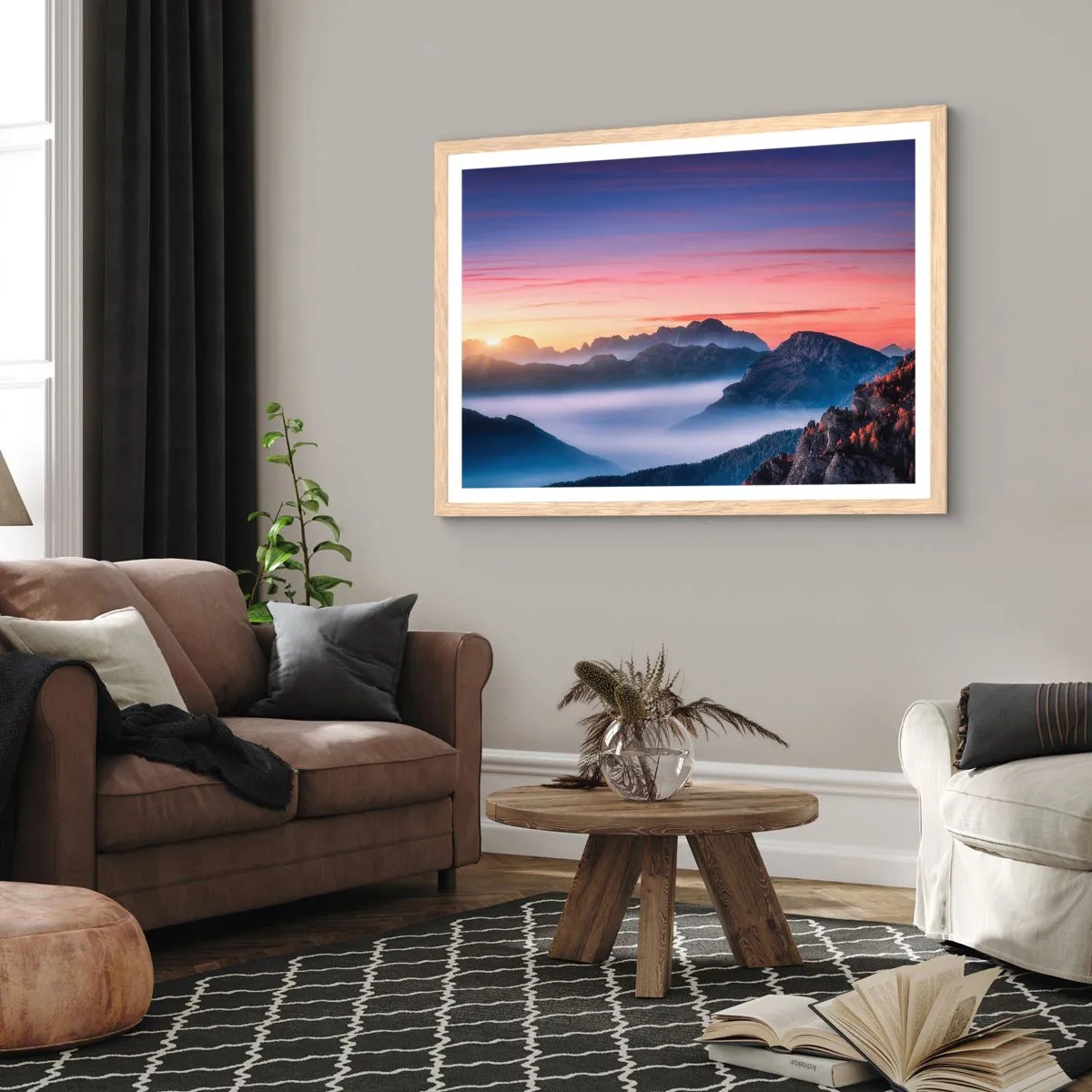 Poster in light oak frame - Over the Valleys - 40x30 cm