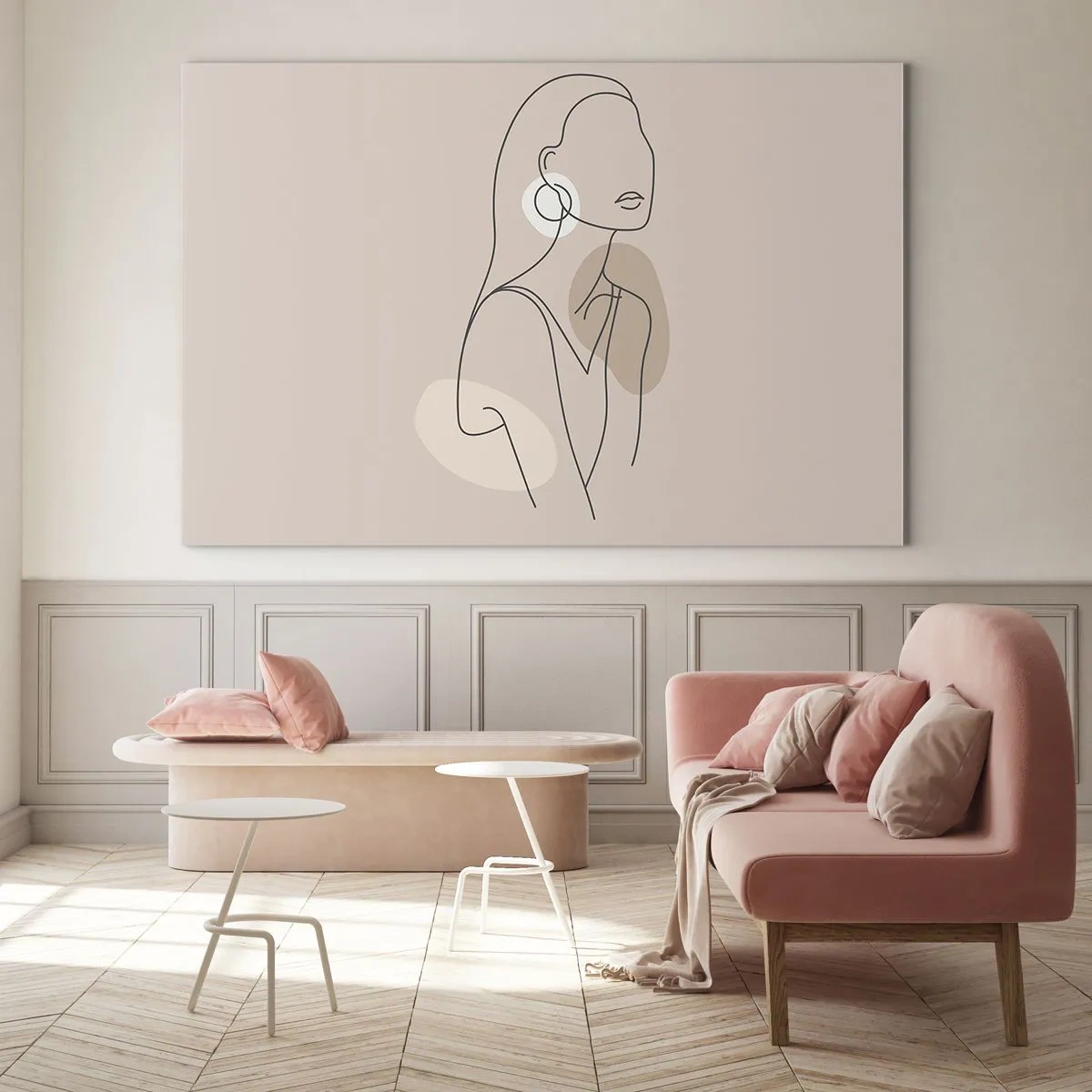 Glass picture - A minimalist silhouette of a woman on a beige background - 70x50cm - Icon of Girlhood - Modern wall decoration for the living room and bedroom ARTTOR