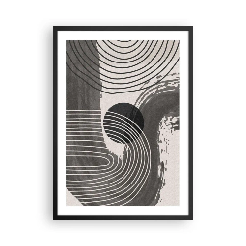 Poster in black frame - Geometric abstraction in shades of gray and black - 50x70cm - Oval Wins - Modern wall decoration for the living room and bedroom ARTTOR