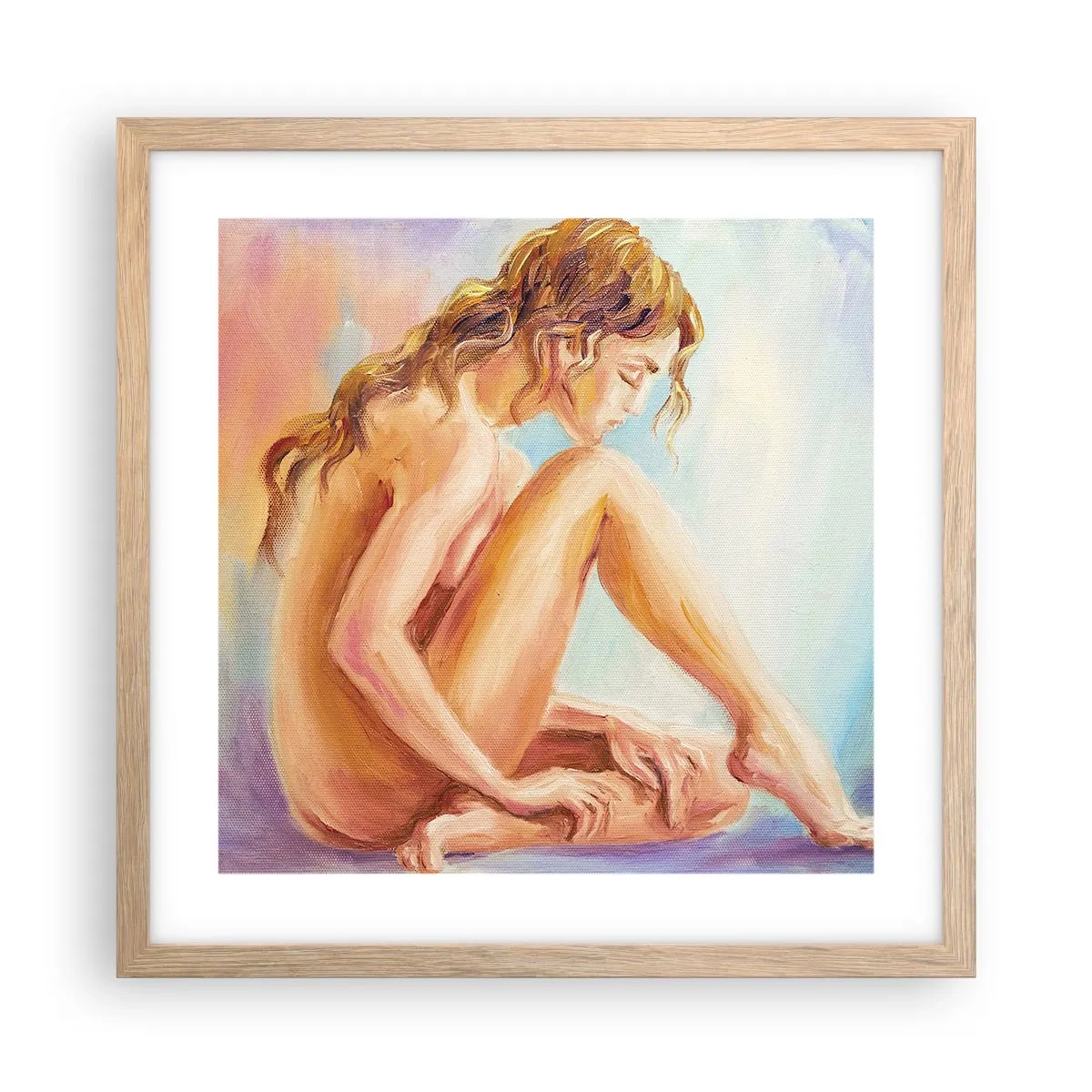Poster in light oak frame - Nude of Youth - 40x40 cm