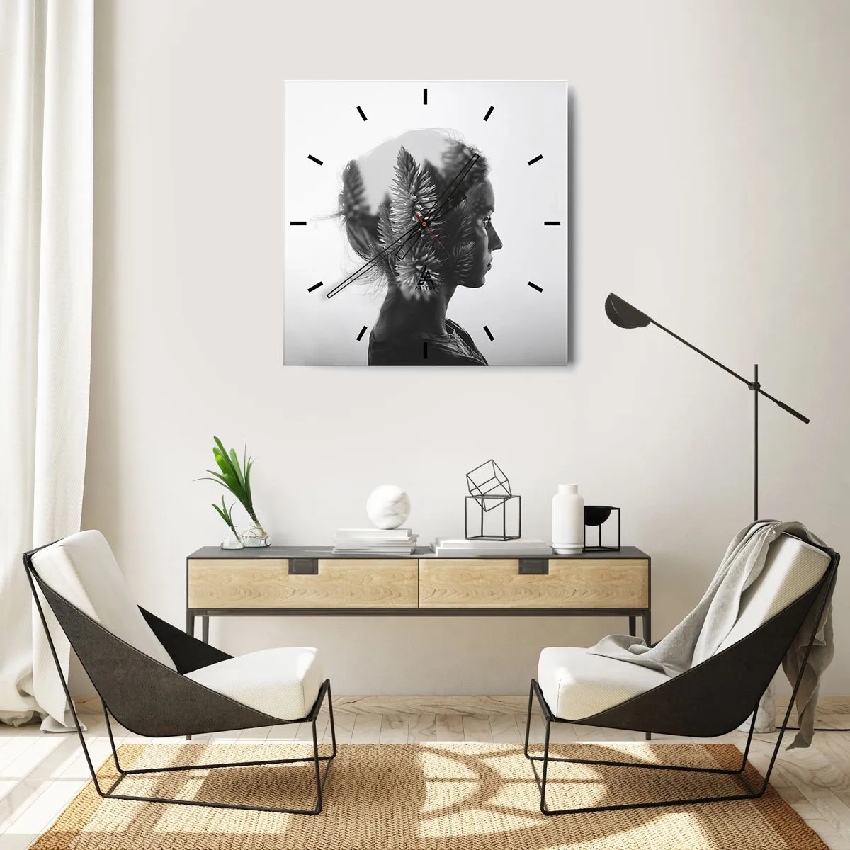 Wall clock - Clock on glass - Lady from a Pinewood Forest - 30x30 cm