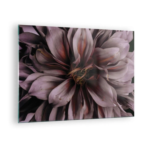 Glass picture - A close-up of a dark flower with purple and burgundy petals - 70x50cm - Flowery Heart - Modern wall decoration for the living room and bedroom ARTTOR