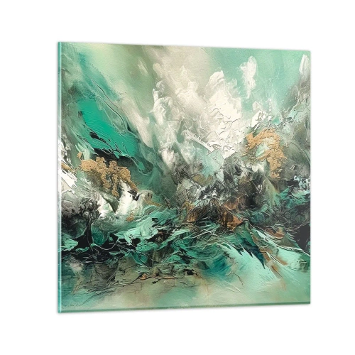 Glass picture - Emerald and Black Lump - 30x30 cm