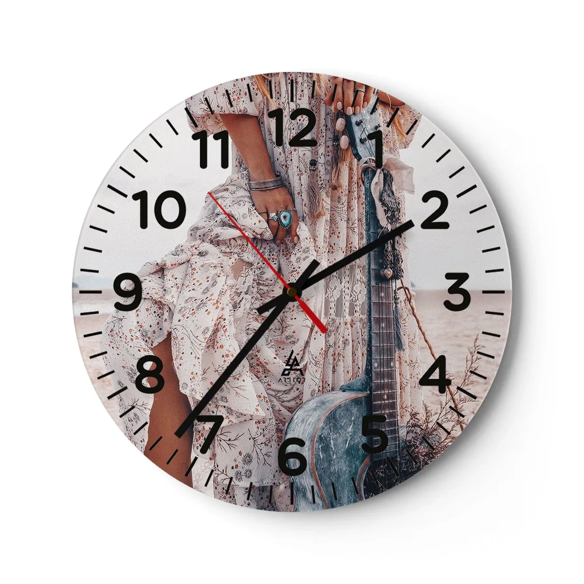 Wall clock - Clock on glass - Flower Chidlren on their Way - 40x40 cm
