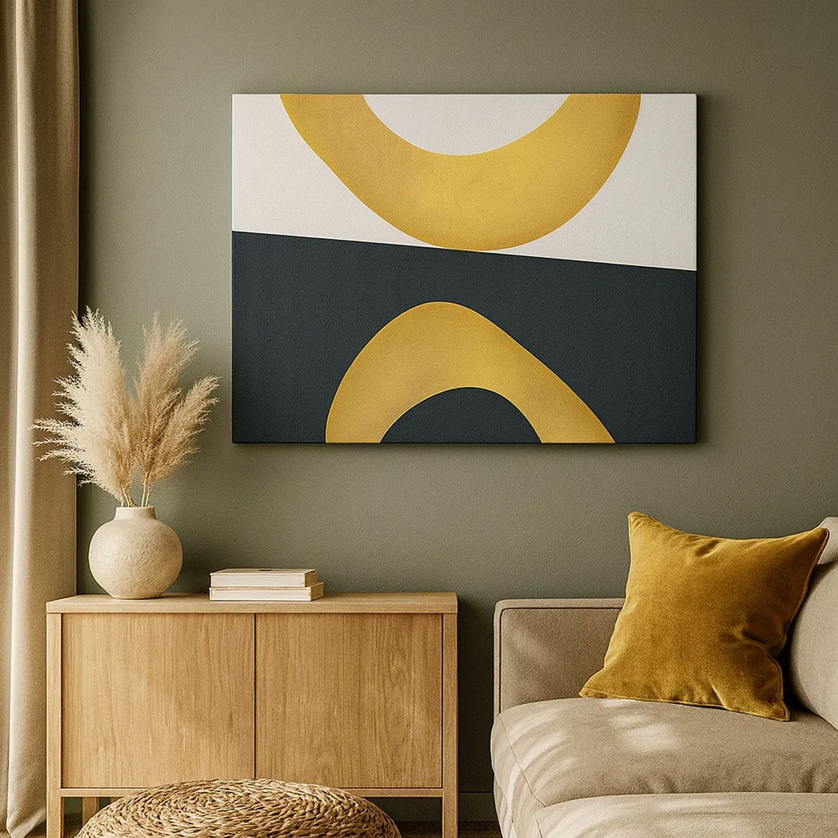 Canvas picture - Geometric shapes in gold on a white and dark background - 70x50cm - First Of All: Gold - Modern wall decoration for the living room and bedroom ARTTOR