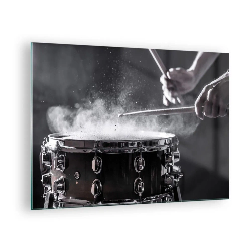 Glass picture - Drums in motion with powder floating - 70x50cm - Pulse of Music - Modern wall decoration for the living room and bedroom ARTTOR