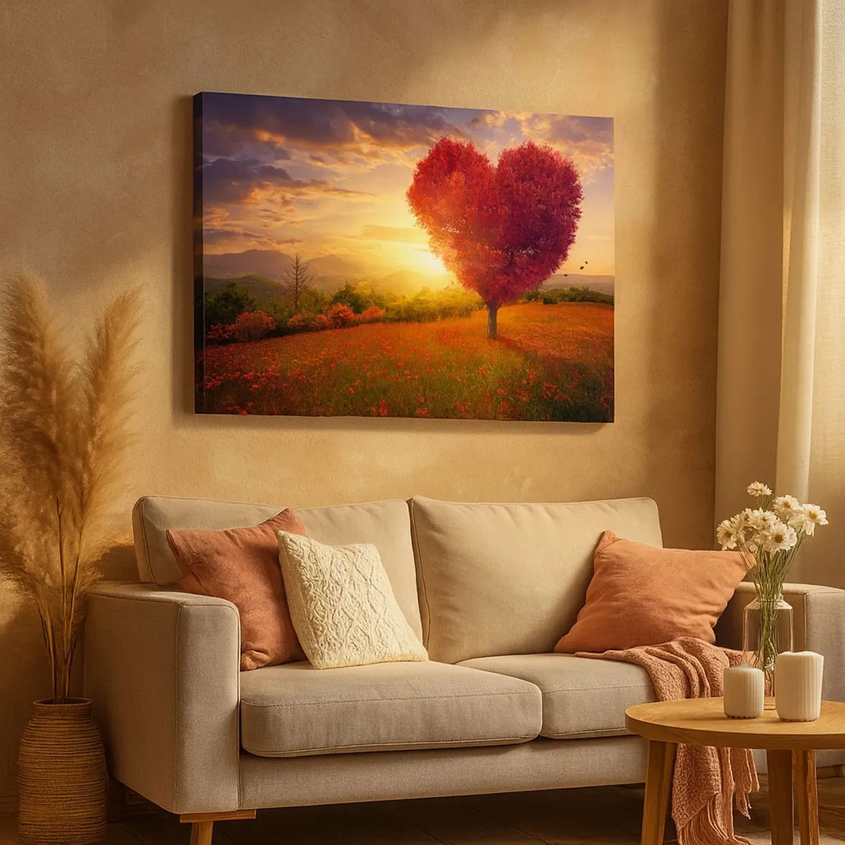 Canvas picture - Heart-shaped tree at sunset - 70x50cm - Heart Wrenching - Modern wall decoration for the living room and bedroom ARTTOR