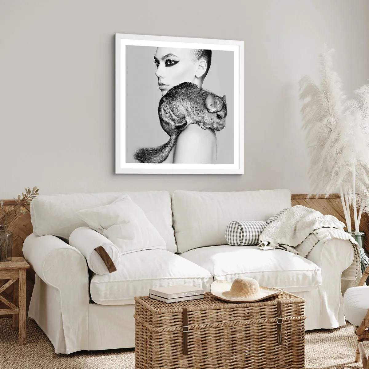 Poster in white frmae - Lady with a Chinchilla - 50x50 cm