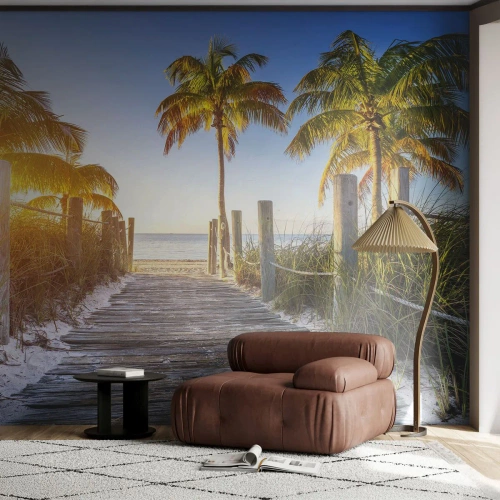 Photo Wallpaper Standard Eco - Straight to Paradise - Landscape, Coconut Palm, Beach - 200x140 cm