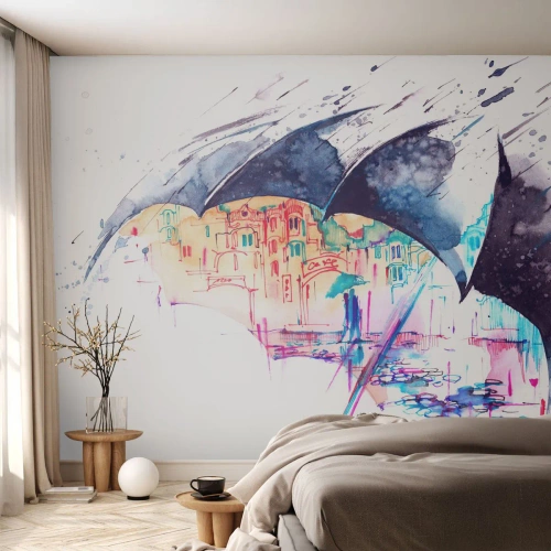 Photo Wallpaper Premium Sand - Walk in the Rain - Abstraction, Umbrella, Architecture - 400x280 cm