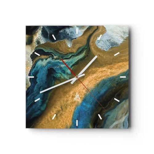 Wall clock - Clock on glass - Blue -Yellow - Mutal Influences - 40x40 cm