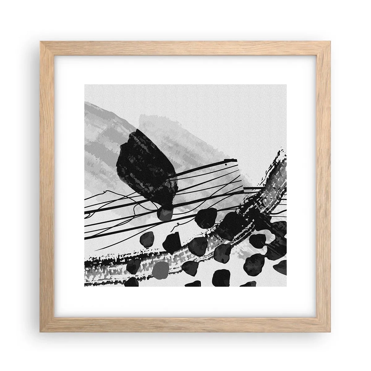 Poster in light oak frame - Black and White Organic Abstraction - 30x30 cm