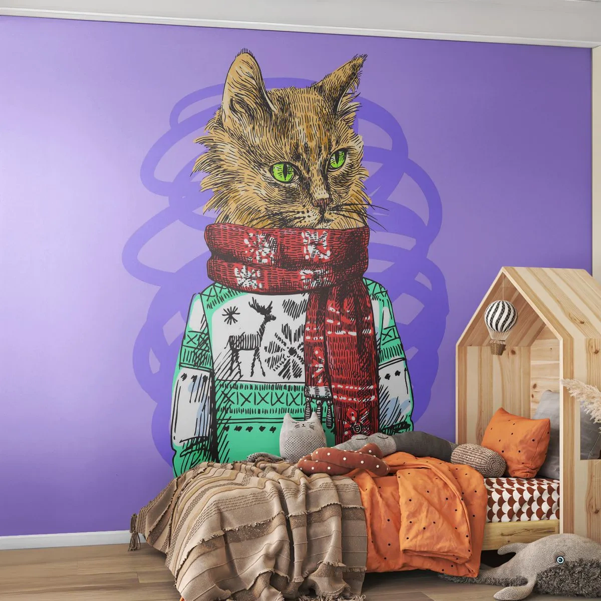 Photo Wallpaper Premium Sand - Cat Not Only in Boots - Abstraction, Cat, Woolen Sweater - 100x70 cm