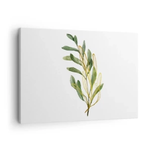 Canvas picture - Green branch with leaves on a white background - 70x50cm - All that Is Good - Modern wall decoration for the living room and bedroom ARTTOR
