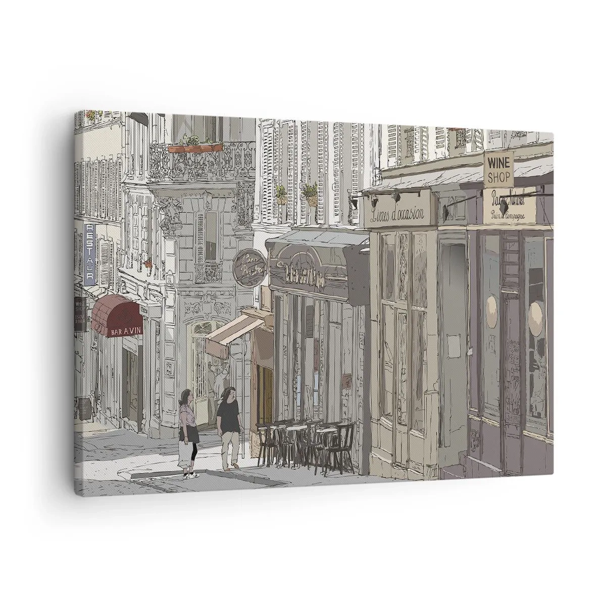 Canvas picture - Illustration of a city street with cafes and shops - 70x50cm - City Joys - Modern wall decoration for the living room and bedroom ARTTOR