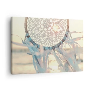 Canvas picture - A delicate dream catcher against the backdrop of the setting sun - 70x50cm - Lace Totem - Modern wall decoration for the living room and bedroom ARTTOR