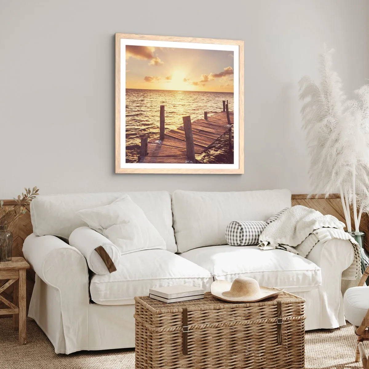 Poster in light oak frame - Golden Land of Tranquility - 50x50 cm