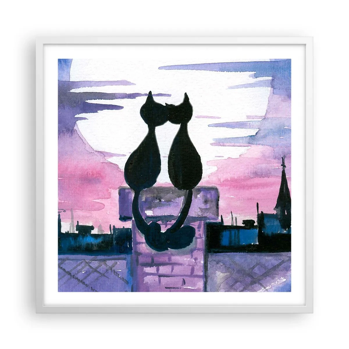 Poster in white frmae - Rendezvous under the Moon - 60x60 cm