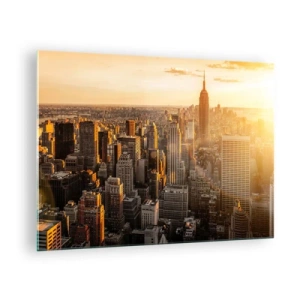 Glass picture - New York City skyline at sunset - 70x50cm - Growing in the Sun - Modern wall decoration for the living room and bedroom ARTTOR