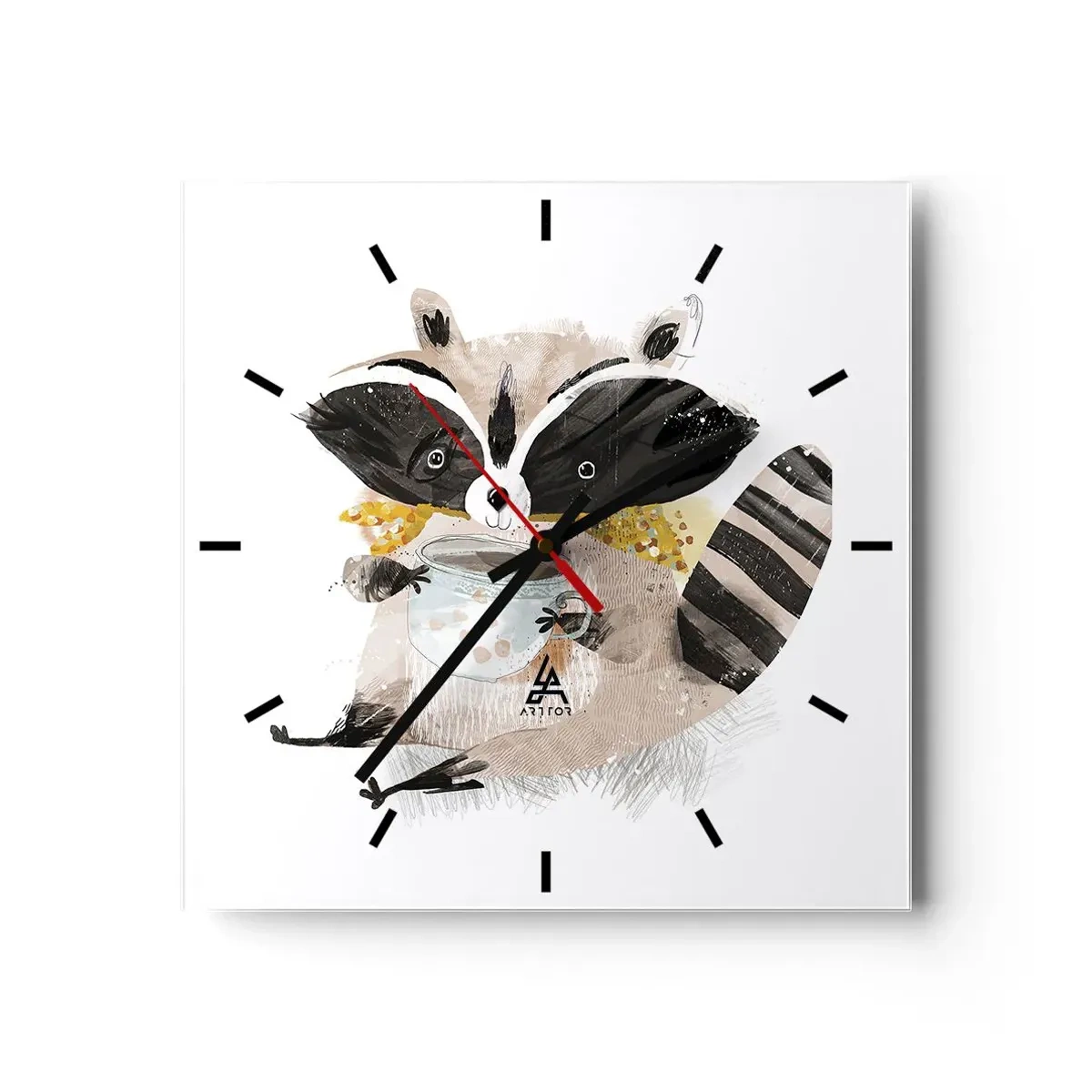 Wall clock - Clock on glass - My Friend Raccoon - 40x40 cm