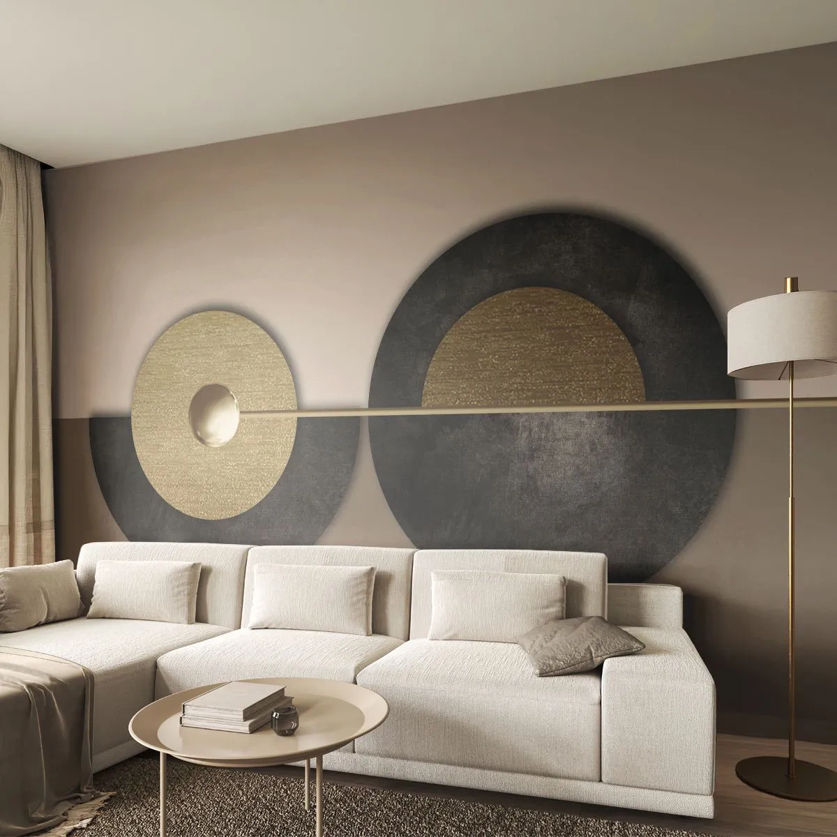 Photo Wallpaper Standard Eco - Geometric composition of circles in gold and black - 100x70cm - Variations on Wheel - Modern wall decoration for the living room and bedroom ARTTOR