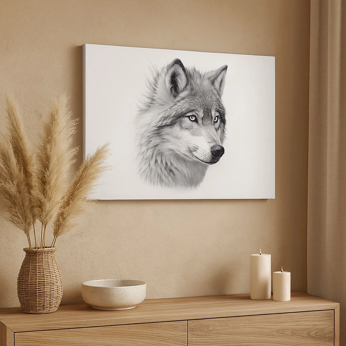 Canvas picture - A realistic portrait of a wolf in shades of gray. - 70x50cm - Alpha - Without a Doubt - Modern wall decoration for the living room and bedroom ARTTOR