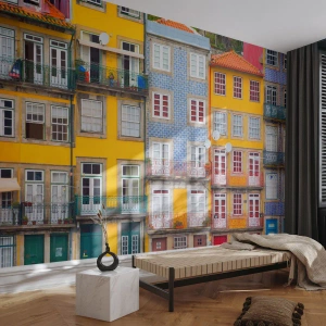 Photo Wallpaper Premium Sand - Colours of Old Town - City, Porto, Architecture - 100x70 cm