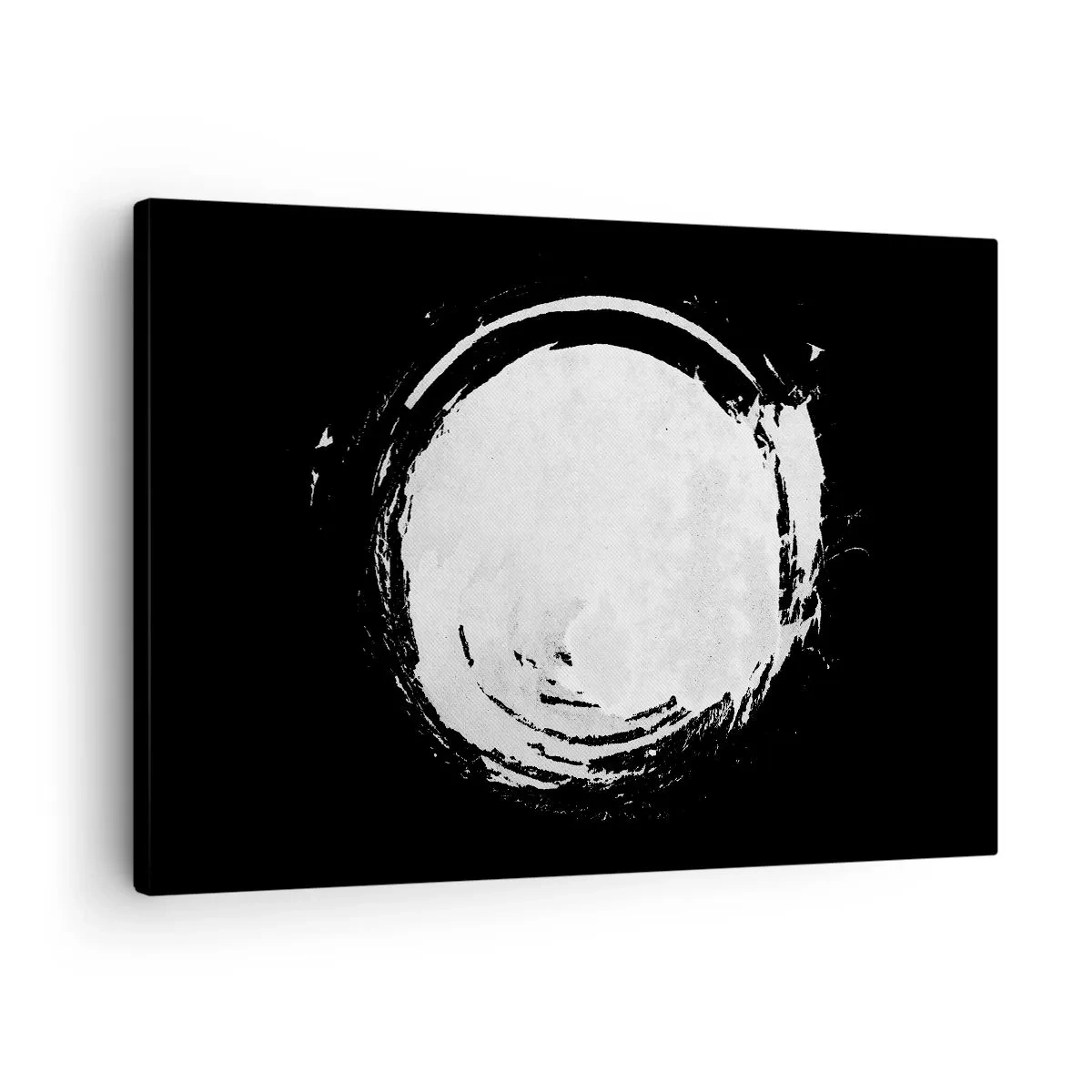Canvas picture - A white circle on a black background in a minimalist style. - 70x50cm - Good Solution - Modern wall decoration for the living room and bedroom ARTTOR