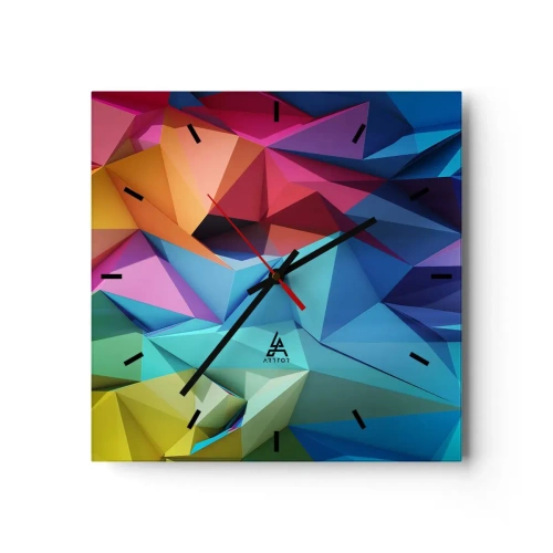 Wall clock - Clock on glass - Rainbow Origami - 30x30 cm