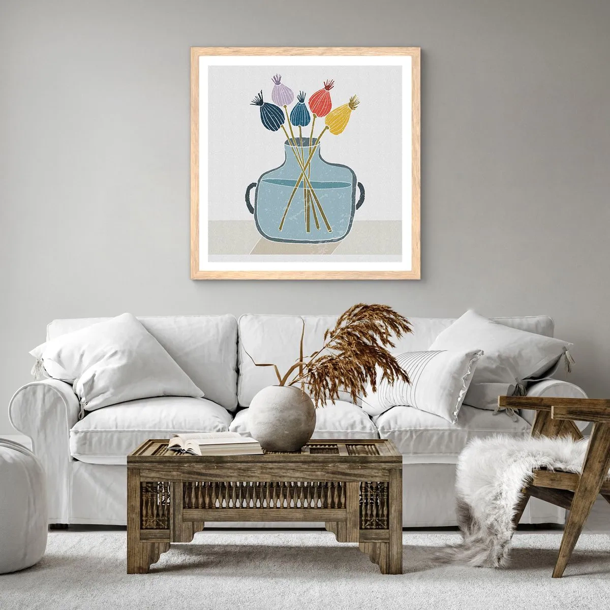 Poster in light oak frame - As Quiet as Poppies - 40x40 cm