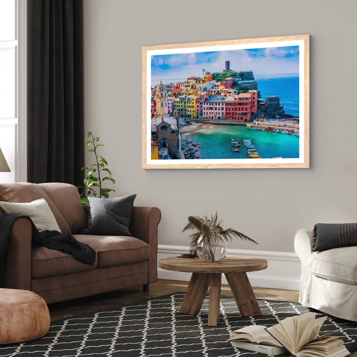 Poster in light oak frame - Magical Mediterranean Town - 50x40 cm