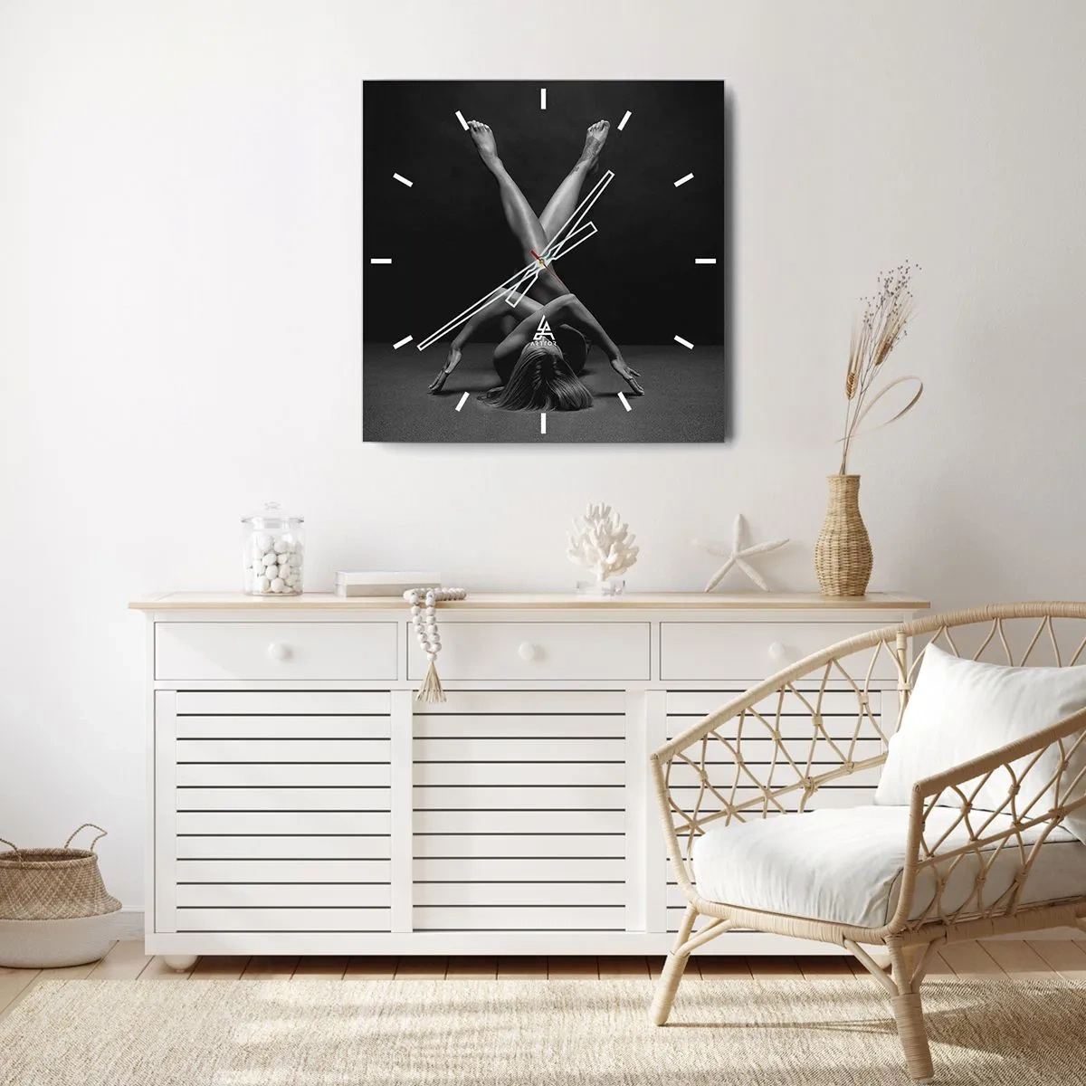 Wall clock - Clock on glass - Geometry of Nakedness - 40x40 cm