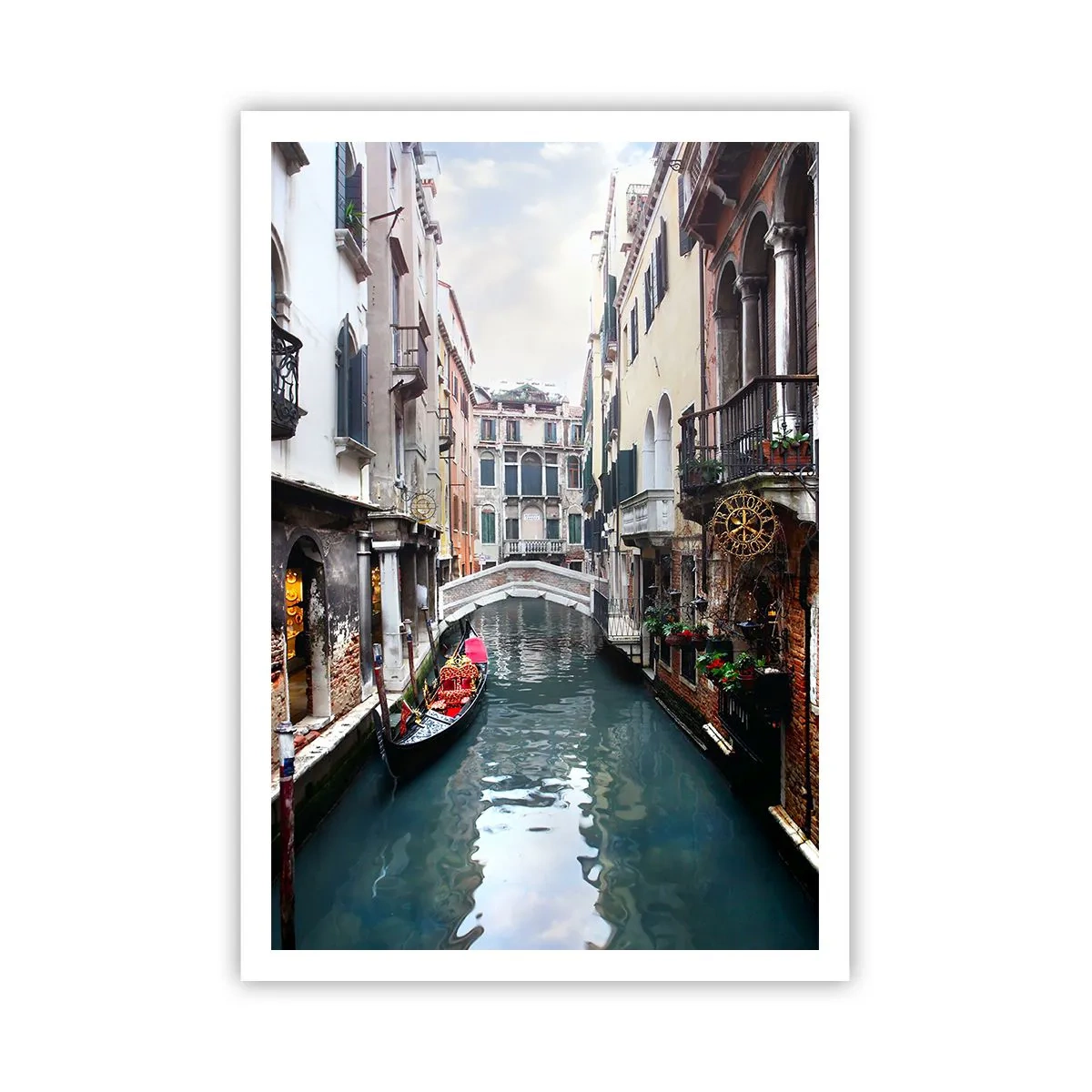 Poster - Venetian View with a Gondola and a Bridge - 70x100 cm