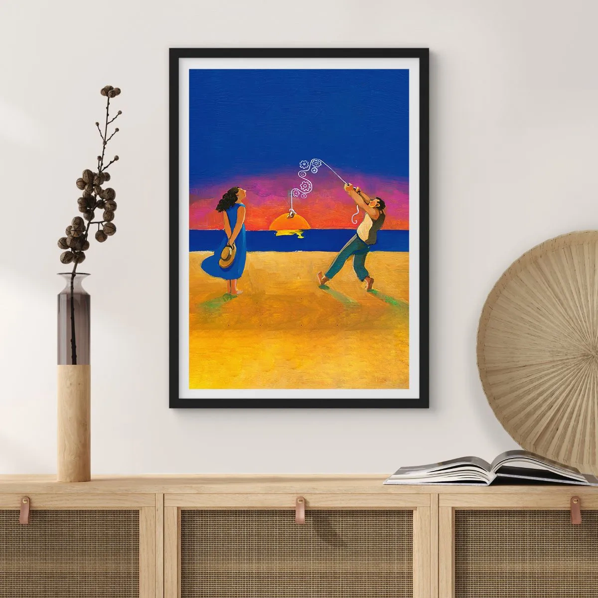 Poster in black frame - Figures on the beach during sunset - 50x70cm - More than a Star from the Sky - Modern wall decoration for the living room and bedroom ARTTOR