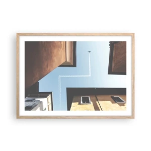 Poster in light oak frame - Above City Maze - 70x50 cm