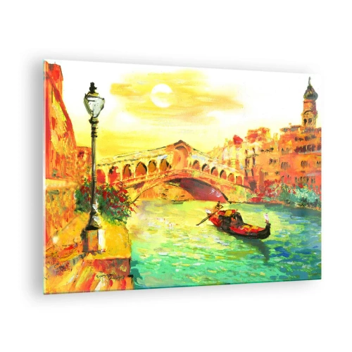 Glass picture - Canal with gondola and bridge in the rays of the setting sun - 70x50cm - Pilgrimage of Lovers - Modern wall decoration for the living room and bedroom ARTTOR
