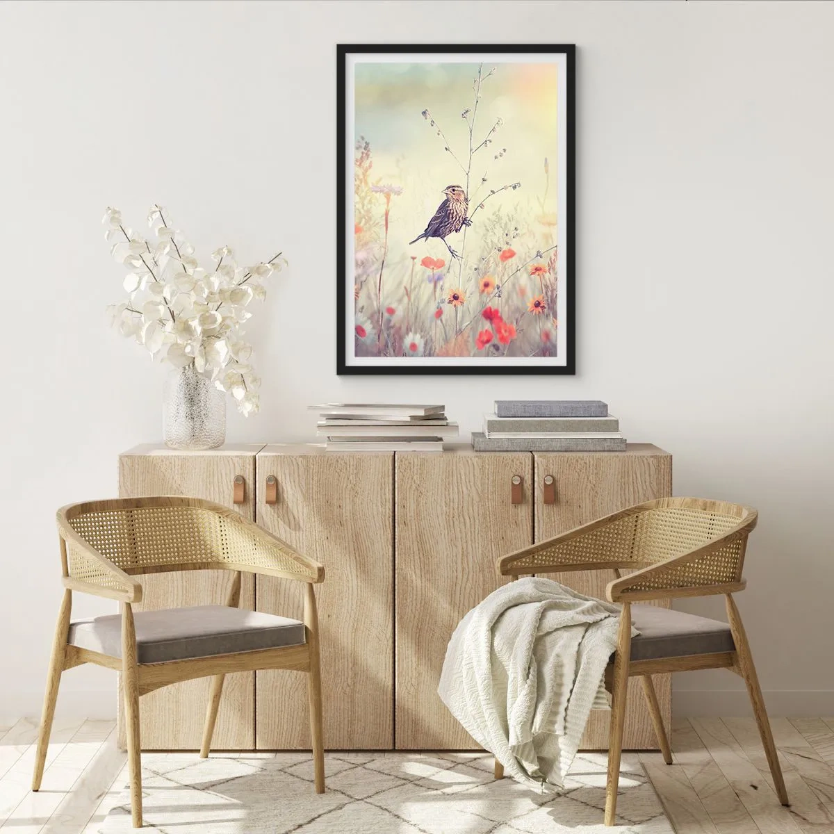 Poster in black frame - Bird Portrait with a Meadow in the Background - 61x91 cm