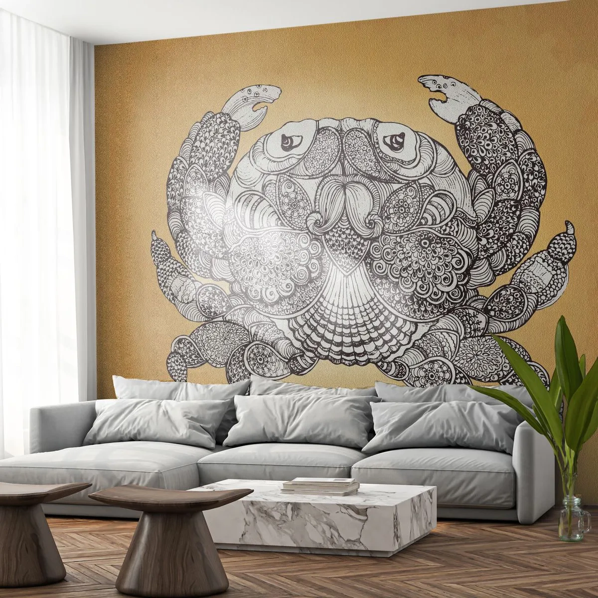 Photo Wallpaper Premium Sand - Tales of Mr Crab  - Crab, Animals, Drawing - 300x210 cm