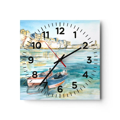 Wall clock - Clock on glass - Landscape in Azure - 30x30 cm