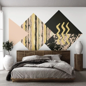 Photo Wallpaper Standard Eco - Modern geometric abstraction in shades of beige and black - 100x70cm - Not So Straightforward - Modern wall decoration for the living room and bedroom ARTTOR